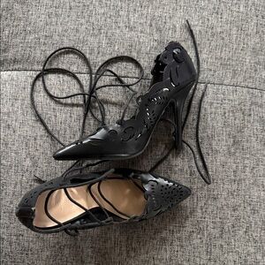 Elegant Black Lace-Up Heels